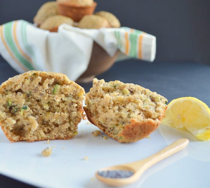 lemon zucchini muffins with poppy seeds and walnuts