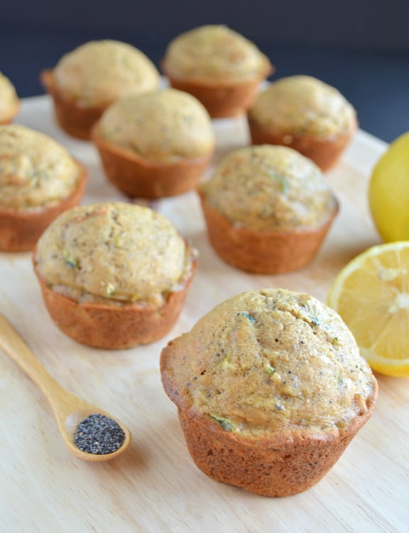 lemon zucchini muffins with poppy seeds and walnuts