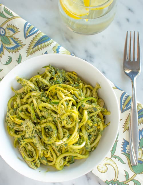 Radish Greens Basil Pesto Noodles | Healthy Nibbles and Bits