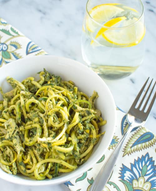 Radish Greens Basil Pesto Noodles | Healthy Nibbles and Bits