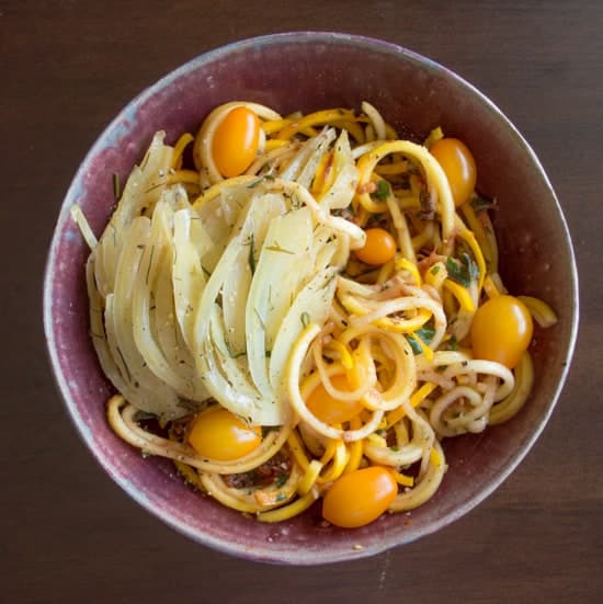 Yellow Squash Noodles with Tomato Basil Sauce