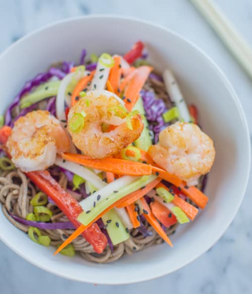 Shrimp and Pickled Vegetables Soba Bowl | Healthy Nibbles by Lisa Lin