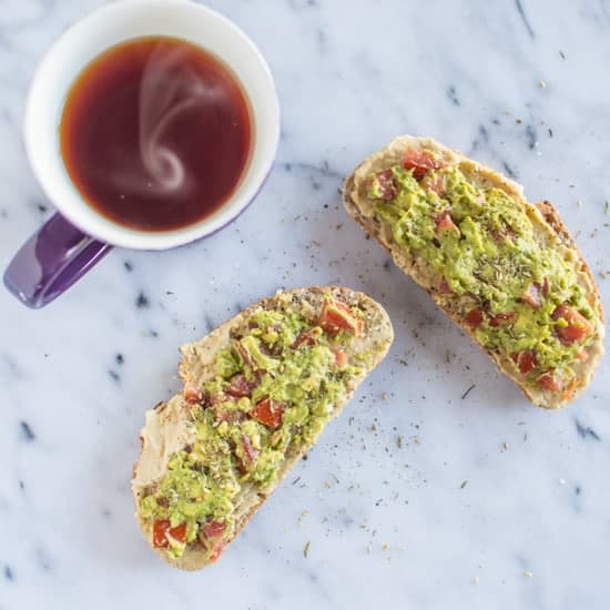 Avocado Hummus Toast - quick 5-ingredient breakfast or snack! | healthynibblesandbits.com