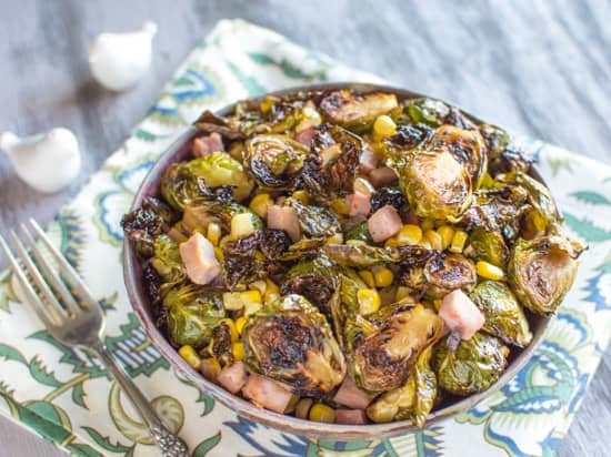 Brussels Sprouts with Ham & Corn