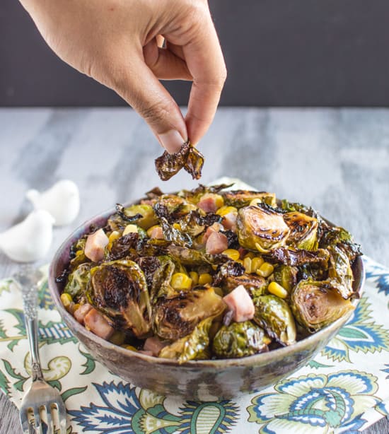 Brussels Sprouts with Ham & Corn