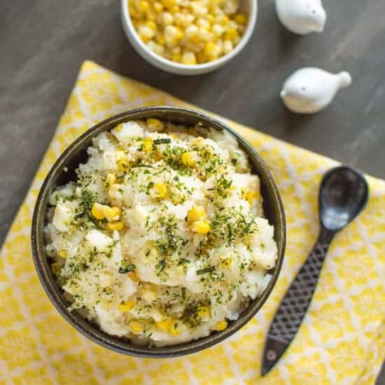 Cheesy Mashed Potatoes with Corn and Furikake | Healthy Nibbles & Bits