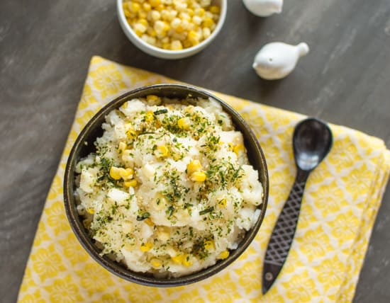 Cheesy Mashed Potatoes with Corn and Furikake | healthynibblesandbits.com