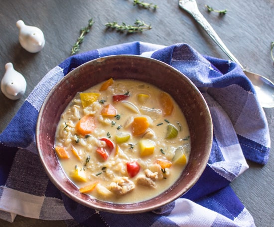 Creamy Chicken Rice Soup | healthynibblesandbits.com