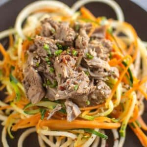 Asian Slow Cooker Pork with Zucchini Carrot and Apple Noodles | healthynibblesandbits.com