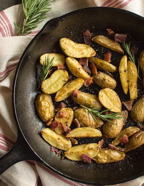 Rosemary Roasted Potatoes with Bacon | healthynibblesandbits.com