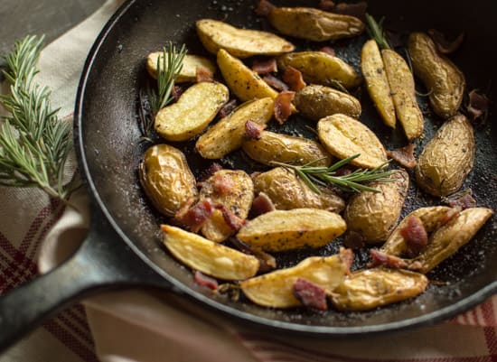 Rosemary Roasted Potatoes with Bacon | healthynibblesandbits.com