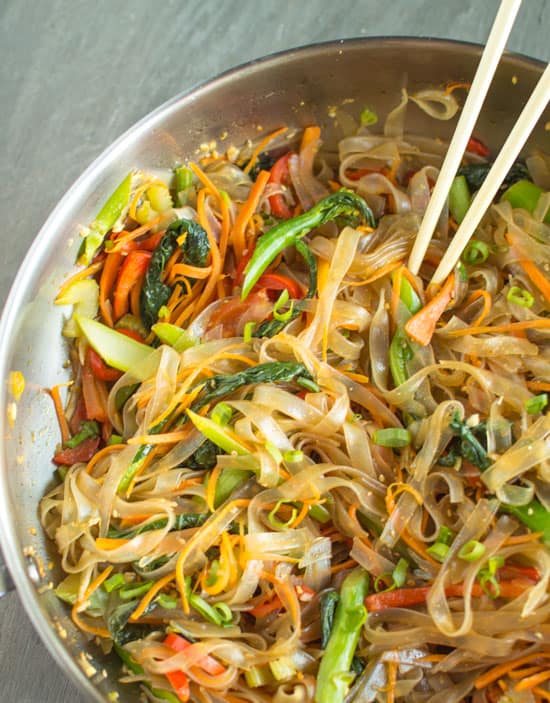 stir fry vegetables and rice noodles