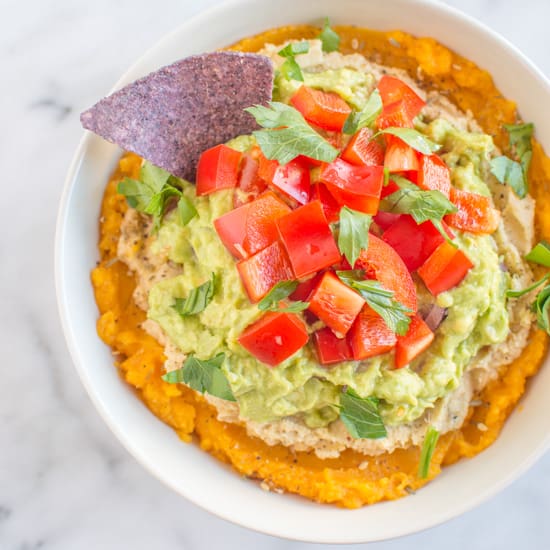 THE BEST Butternut Squash, Hummus and Guacamole Dip | healthynibblesandbits.com #vegan #glutenfree