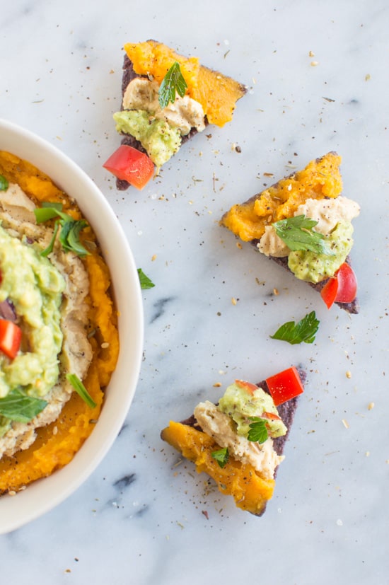 THE BEST Butternut Squash, Hummus and Guacamole Dip | healthynibblesandbits.com #vegan #glutenfree