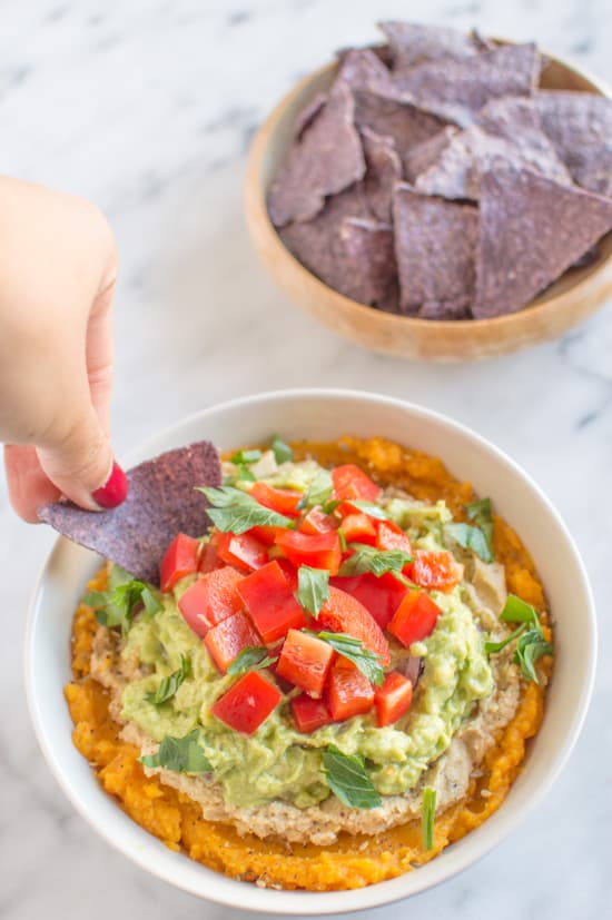 THE BEST Butternut Squash, Hummus and Guacamole Dip | healthynibblesandbits.com #vegan #glutenfree