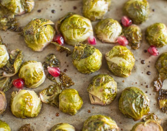 Pomegranate Glazed Brussels Sprouts | healthynibblesandbits.com #vegan