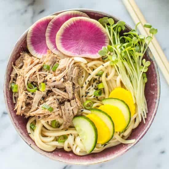 Udon Bowl with Slow Cooker Pork | healthynibblesandbits.com