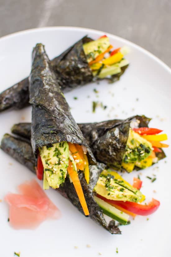 Easy Vegetable Hand Rolls that are a guaranteed crowd pleaser! #vegan | healthynibblesandbits.com