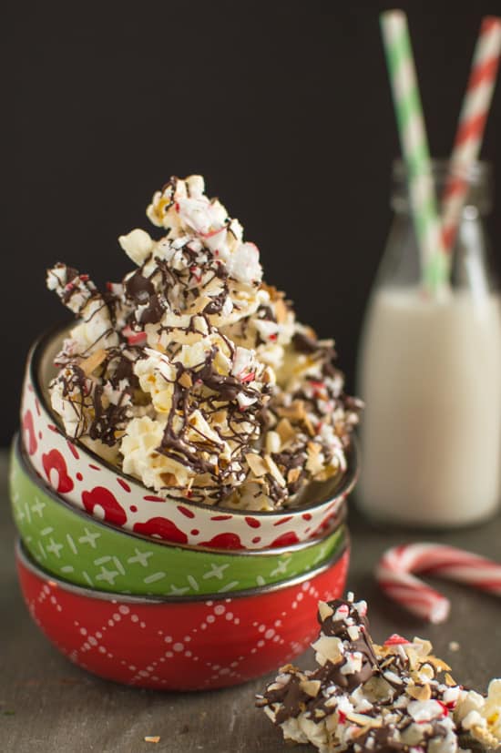 Addictive Peppermint Bark Popcorn with Toasted Coconut | healthynibblesandbits.com #glutenfree