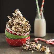 Addictive Peppermint Bark Popcorn with Toasted Coconut | healthynibblesandbits.com #glutenfree