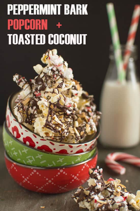 Addictive Peppermint Bark Popcorn with Toasted Coconut | healthynibblesandbits.com #glutenfree