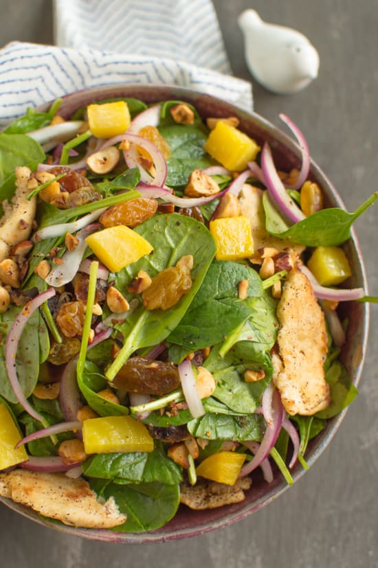 Spinach Salad with Toasted Pita and Hazelnuts | healthynibblesandbits.com #vegan #glutenfree