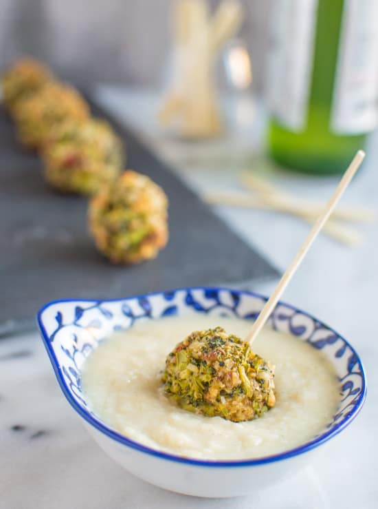 Cheesy Broccoli Tots with Cheddar Onion Sauce | healthynibblesandbits.com