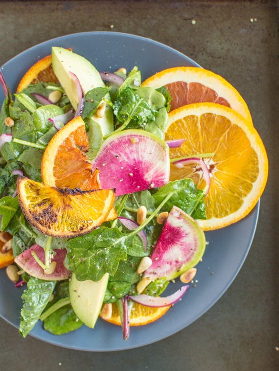 Roasted Orange Rainbow Salad with Asian Orange Vinaigrette | healthynibblesandbits.com