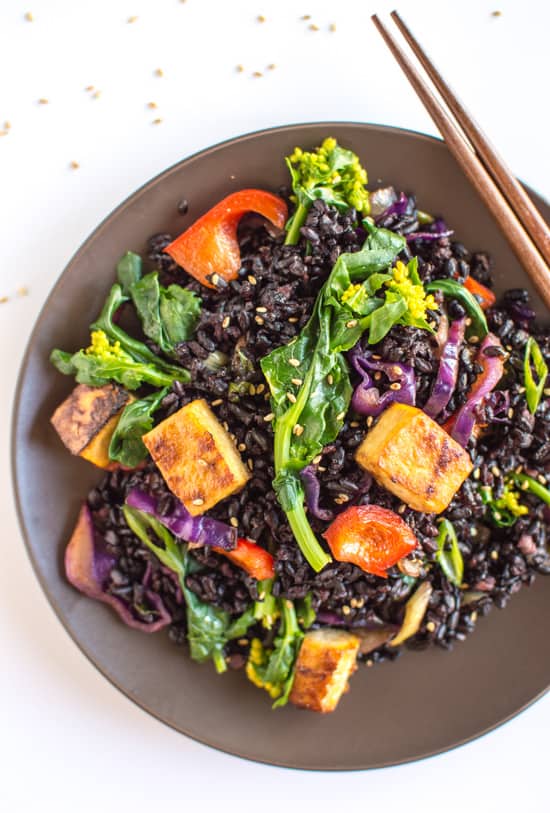 Forbidden Rice Stir Fry & Teriyaki Tofu | healthynibblesandbits.com