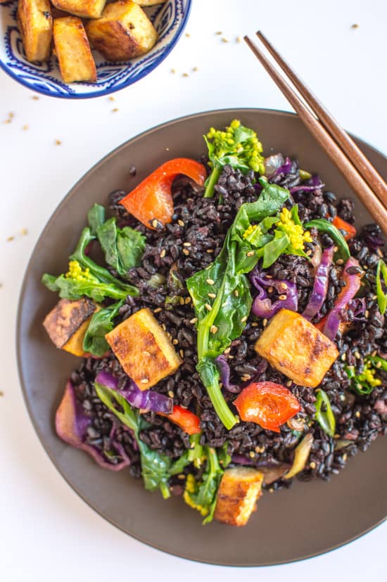 Forbidden Rice Stir Fry & Teriyaki Tofu | healthynibblesandbits.com