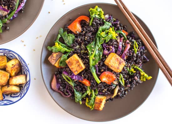 Forbidden Rice Stir Fry & Teriyaki Tofu | healthynibblesandbits.com