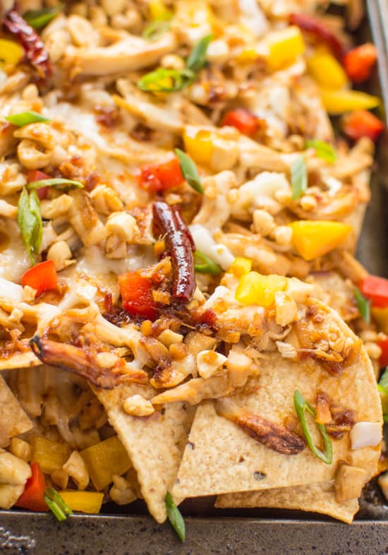 Kung Pao Chicken Nachos | healthynibblesandbits.com