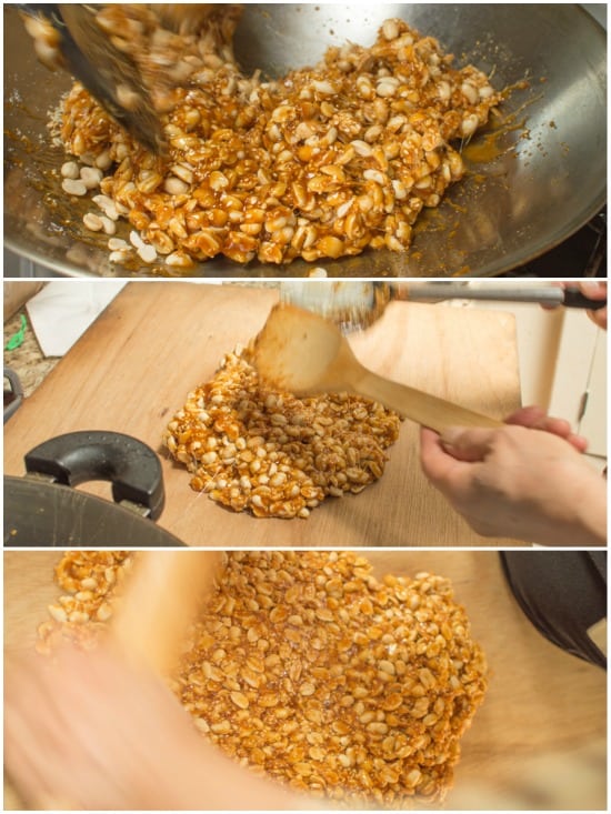 This peanut sesame ginger brittle is light, crunchy, and packs a little spicy kick - Peanut Sesame Ginger Brittle | healthynibblesandbits.com