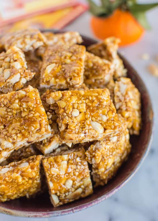 Peanut Sesame Ginger Brittle | healthynibblesandbits.com