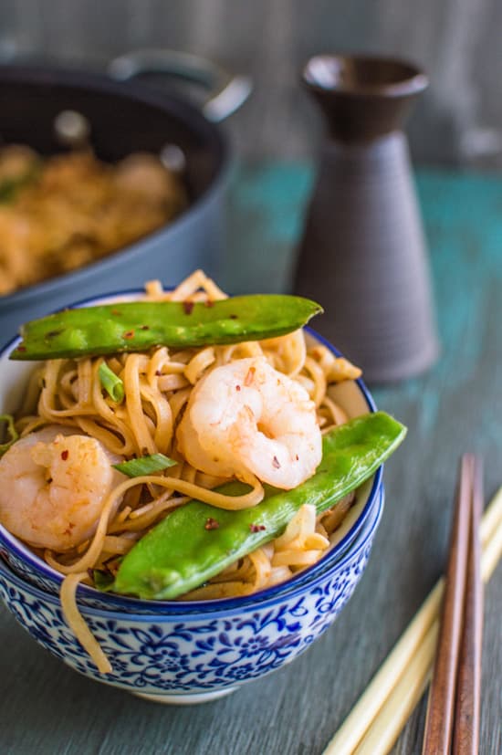 Rice Noodles with Shrimp & Snow Peas | healthynibblesandbits.com 