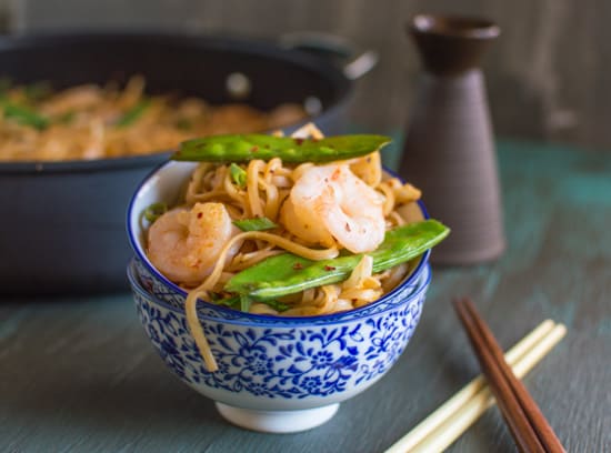 Rice Noodles with Shrimp & Snow Peas | healthynibblesandbits.com @oxo