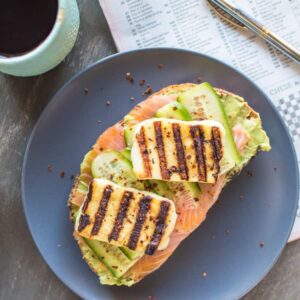 Smoked Salmon and Grilled Halloumi Avocado Toast | healthynibblesandbits.com