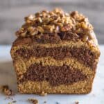 Banana Chocolate and Peanut Butter Swirl Bread with Pecan Praline | healthynibblesandbits.com #glutenfree