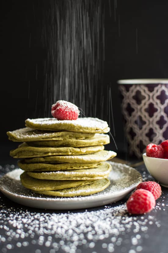 Delicious, fluffy, vegan green tea pancakes that will brighten your morning!