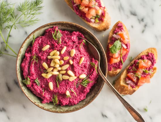 Red Beet Hummus Bruschetta