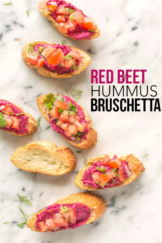 The perfect appetizer - Red Beet Hummus Bruschetta | healthynibblesandbits.com