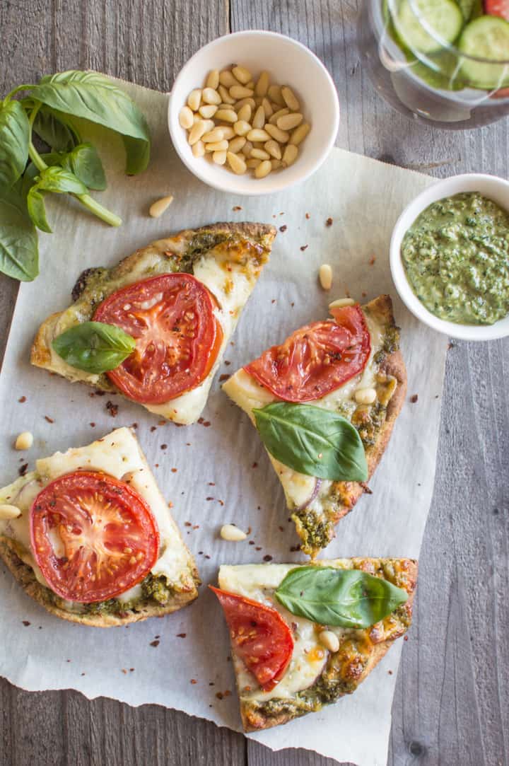 Vegetarian Carrot Top Pesto Pizza | healthynibblesandbits.com