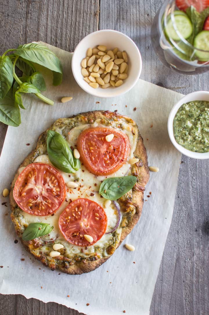 Vegetarian Carrot Top Pesto Pizza | healthynibblesandbits.com