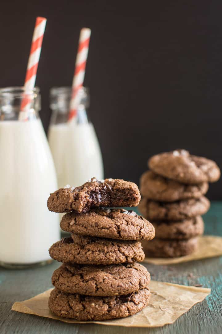 Double Chocolate Almond Cookies - they're crisp on the outside and soft like brownies on the inside! | healthynibblesandbits.com