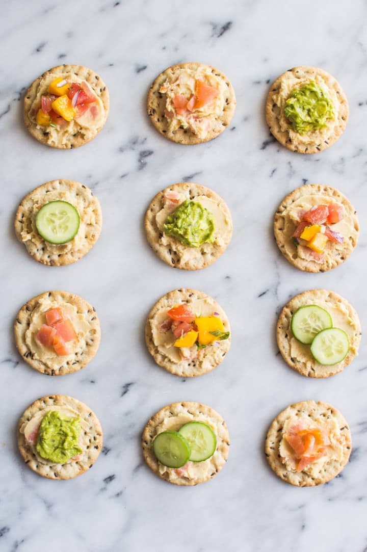 Hummus with Smoked Salmon - the perfect gluten-free party bite! | healthynibblesandbits.com