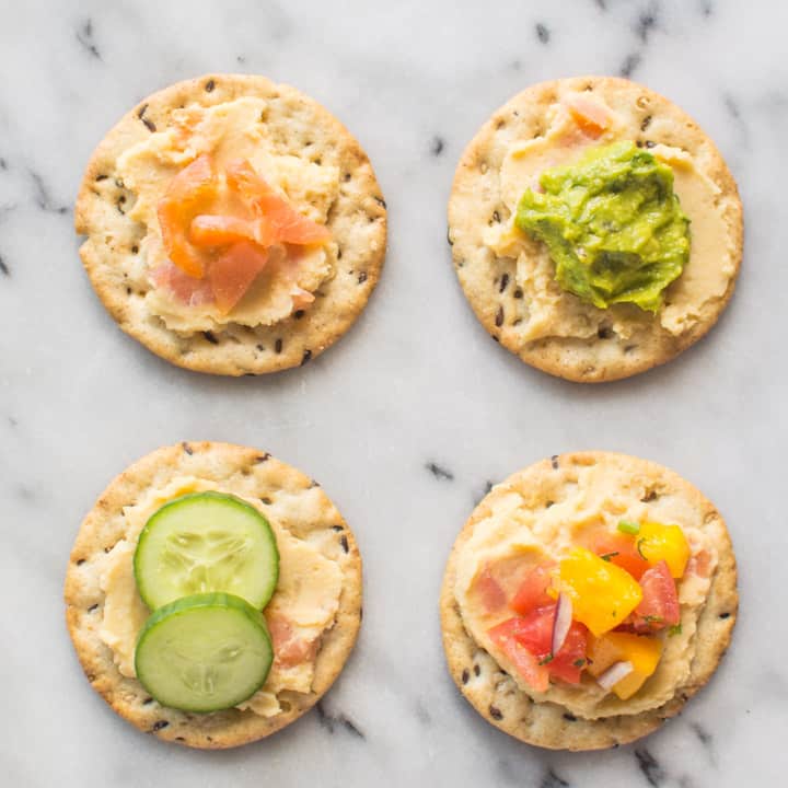 Hummus with Smoked Salmon - the perfect gluten-free party bite! | healthynibblesandbits.com