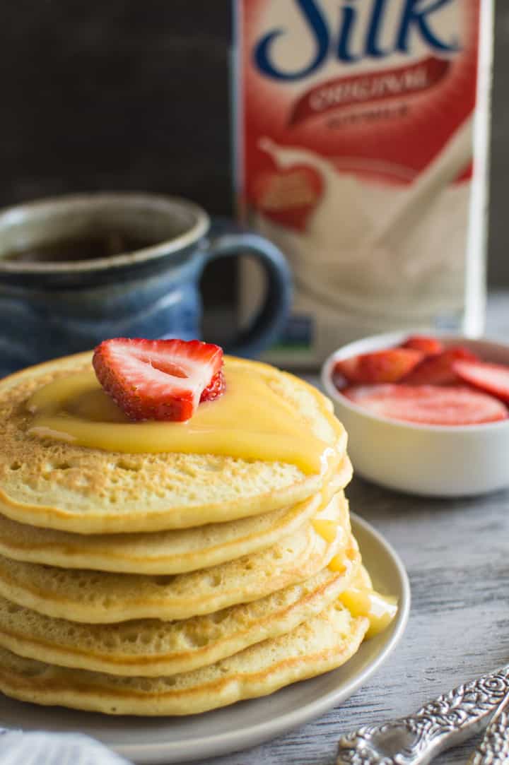 Super Fluffy Soy Milk Pancakes Sweet Lime Curd | healthynibblesandbits.com