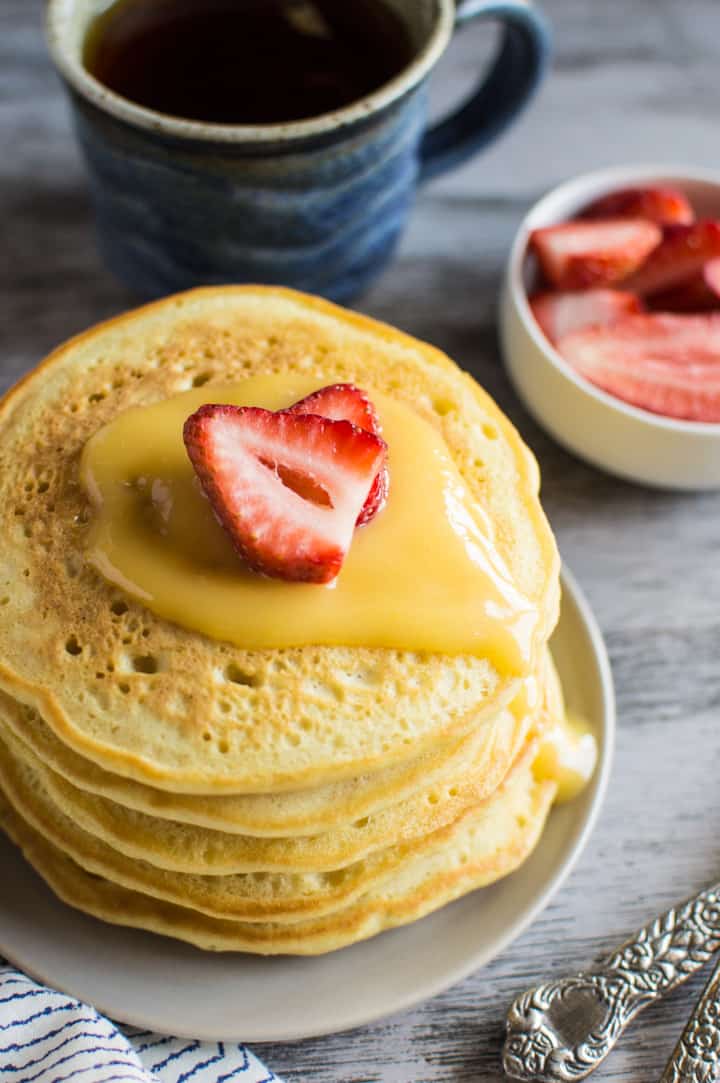 Super Fluffy Soy Milk Pancakes Sweet Lime Curd | healthynibblesandbits.com