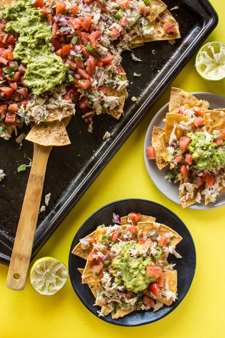 Asian Tuna Melt Nachos - a delicious no-mayo tuna salad atop crunchy homemade tortilla chips. An easy, healthy 30-minute appetizer! | healthynibblesandbits.com