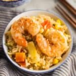 Coconut Pineapple Fried Rice with Shrimp - perfect for parties | healthynibblesandbits.com